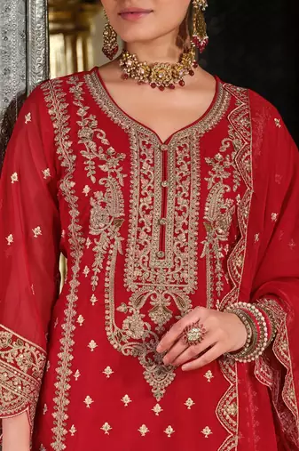Ethnic Motifs Embroidered Sequinned Kurta with Trousers & Dupatta