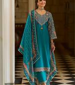 Ethnic Motifs Embroidered V-Neck Thread Work Kurta With Trousers & Dupatta