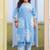 Plus Size Blue Printed Straight Kurta Trousers Set