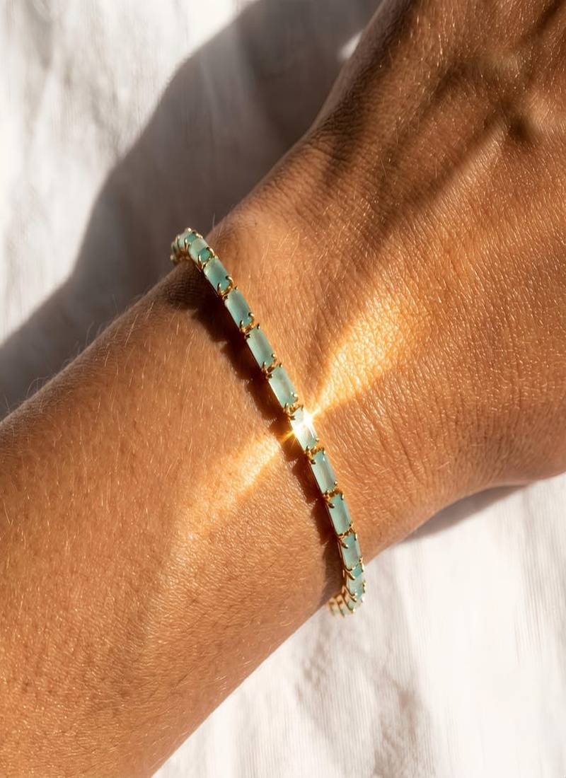 Elegant 925 Sterling Silver Bracelet with Turquoise Blue Stones and Delicate Gold-Plated Chain Design for Women