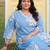 Plus Size Blue Printed Straight Kurta Trousers Set