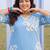 Plus Size Blue Printed Straight Kurta Trousers Set