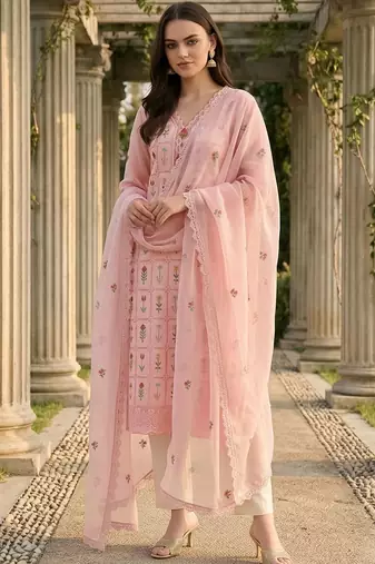Women Floral Embroidered Regular Thread Work Pure Cotton Kurta with Trousers & With Dupatta