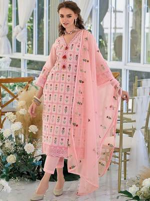 Women Floral Embroidered Regular Thread Work Pure Cotton Kurta with Trousers & With Dupatta 3