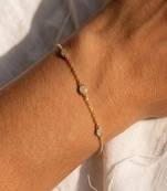 Elegant 925 Sterling Silver Bracelet with Round Crystal Accents and Delicate Gold-Plated Chain Design for Women