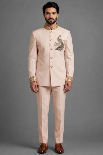 Cream art silk indo western set
