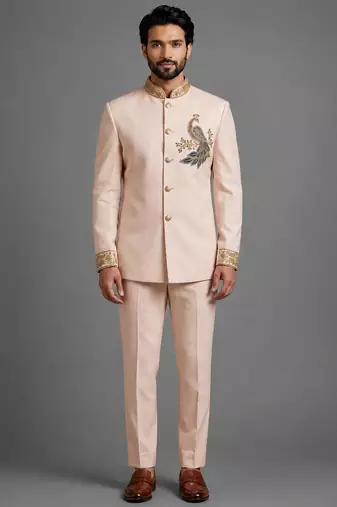Cream art silk indo western set