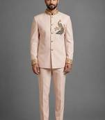 Cream art silk indo western set