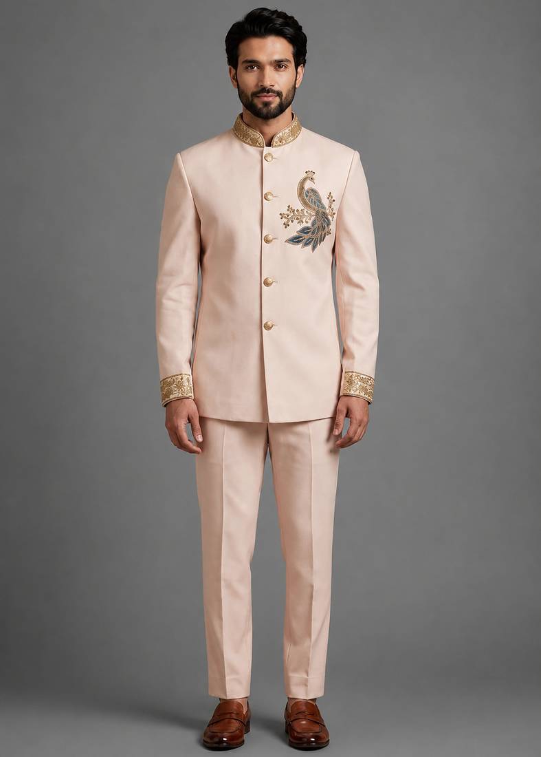 Cream art silk indo western set