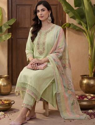 Women Ethnic Motifs Embroidered Regular Thread Work Kurta with Trousers & With Dupatta 1