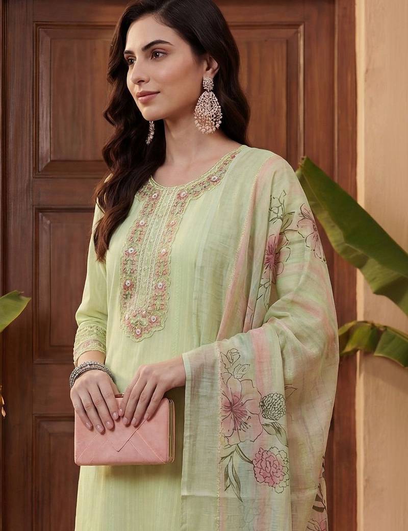 Women Ethnic Motifs Embroidered Regular Thread Work Kurta with Trousers & With Dupatta