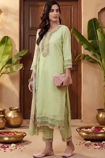 Women Ethnic Motifs Embroidered Regular Thread Work Kurta with Trousers & With Dupatta