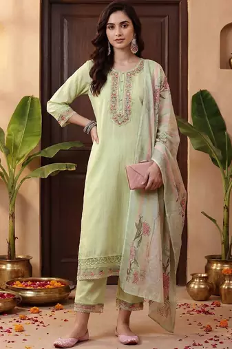 Women Ethnic Motifs Embroidered Regular Thread Work Kurta with Trousers & With Dupatta