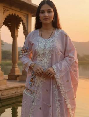 Women Floral Embroidered Cotton Kurta with Trousers & Dupatta 1