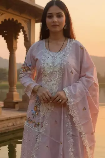 Women Floral Embroidered Cotton Kurta with Trousers & Dupatta