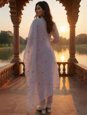 Women Floral Embroidered Cotton Kurta with Trousers & Dupatta 3