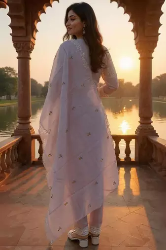 Women Floral Embroidered Cotton Kurta with Trousers & Dupatta