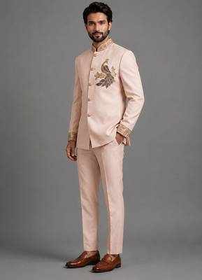 Cream art silk indo western set 2