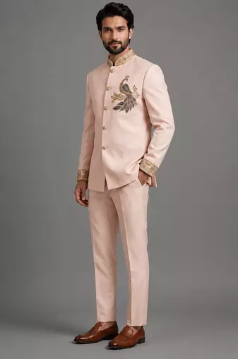 Cream art silk indo western set