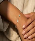 Elegant 925 Sterling Silver Bracelet with Blue Opal Stones and Delicate Gold-Plated Chain Design for Women