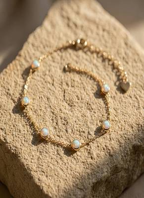 Elegant 925 Sterling Silver Bracelet with Blue Opal Stones and Delicate Gold-Plated Chain Design for Women 2