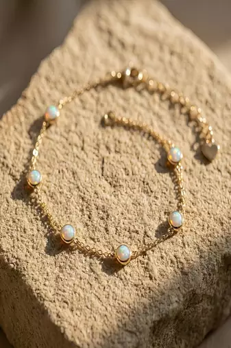 Elegant 925 Sterling Silver Bracelet with Blue Opal Stones and Delicate Gold-Plated Chain Design for Women