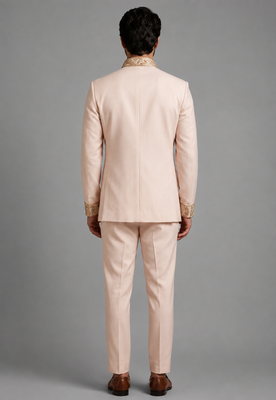 Cream art silk indo western set 3