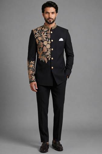 Black art silk indo western set