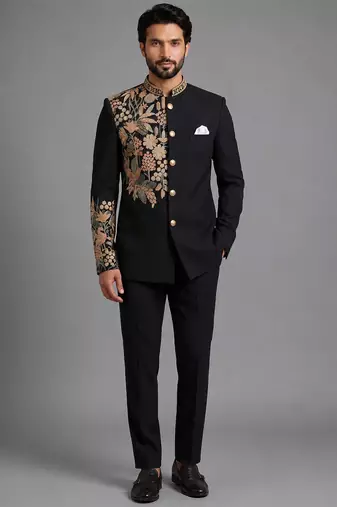 Black art silk indo western set