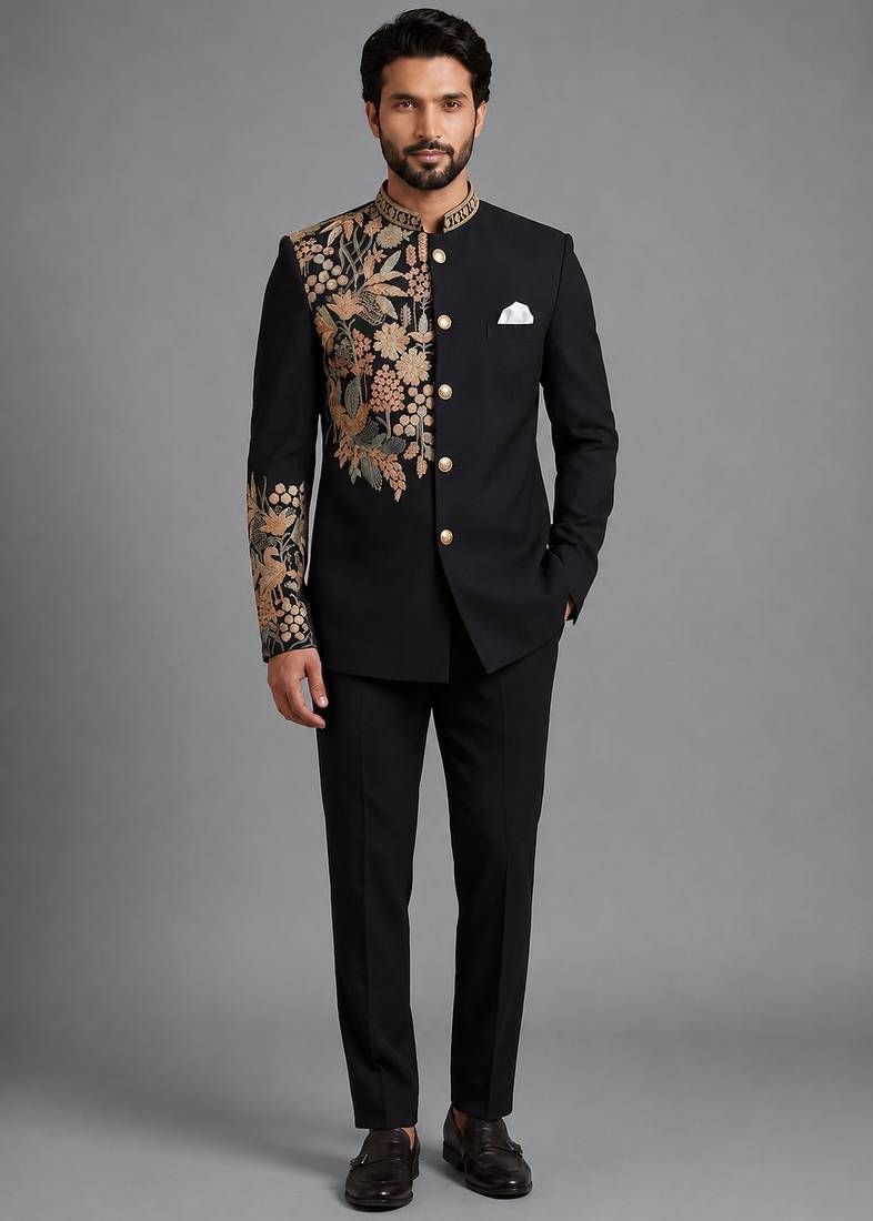 Black art silk indo western set
