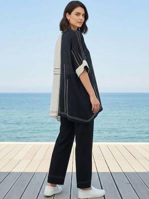 Women Colourblocked Regular Thread Work Kurta with Trousers 2