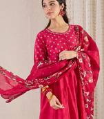 Floral Printed Pure Cotton A-Line Kurta With Trousers & Dupatta