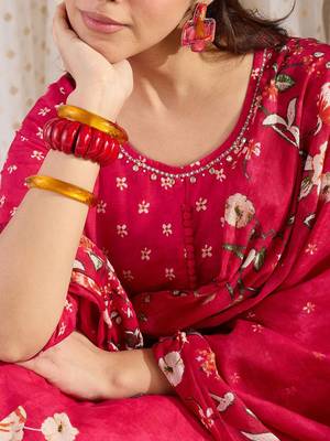 Floral Printed Pure Cotton A-Line Kurta With Trousers & Dupatta 3