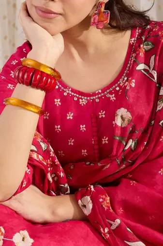 Floral Printed Pure Cotton A-Line Kurta With Trousers & Dupatta