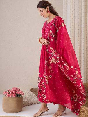 Floral Printed Pure Cotton A-Line Kurta With Trousers & Dupatta 4