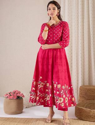 Floral Printed Pure Cotton A-Line Kurta With Trousers & Dupatta 6