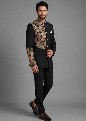 Black art silk indo western set 2