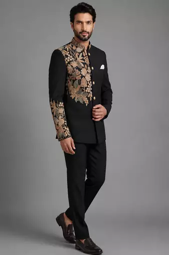 Black art silk indo western set