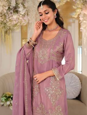 Women Ethnic Motifs Embroidered Regular Thread Work Kurta with Palazzos & With Dupatta 1