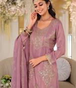 Women Ethnic Motifs Embroidered Regular Thread Work Kurta with Palazzos & With Dupatta