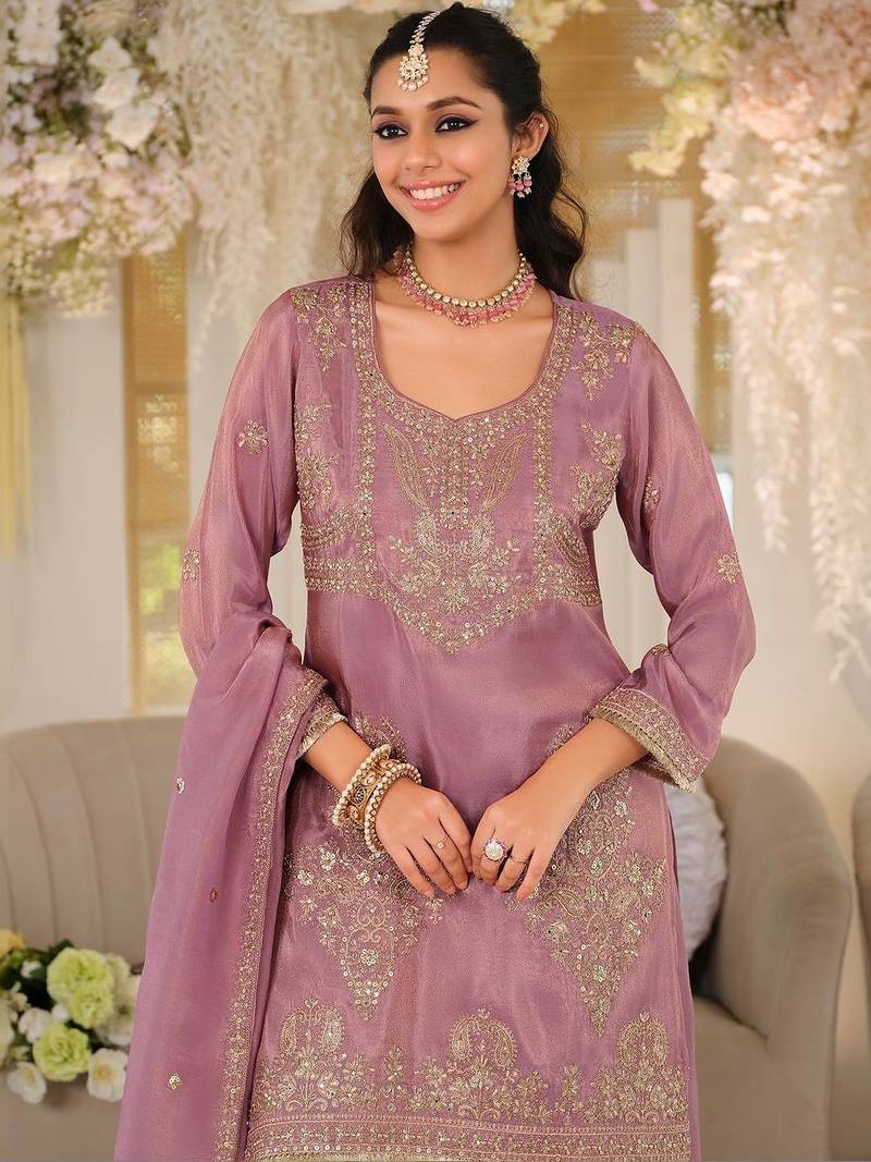 Women Ethnic Motifs Embroidered Regular Thread Work Kurta with Palazzos & With Dupatta