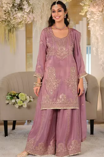 Women Ethnic Motifs Embroidered Regular Thread Work Kurta with Palazzos & With Dupatta