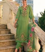 Floral Embroidered Thread Work Pure Cotton Kurta with Trousers & With Dupatta