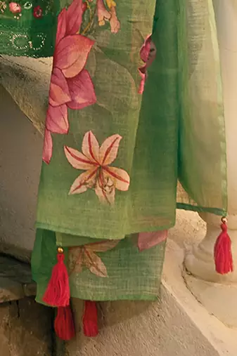 Floral Embroidered Thread Work Pure Cotton Kurta with Trousers & With Dupatta