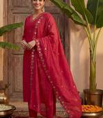 Women Ethnic Motifs Embroidered Regular Mirror Work Kurta with Trousers & With Dupatta