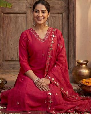 Women Ethnic Motifs Embroidered Regular Mirror Work Kurta with Trousers & With Dupatta 2
