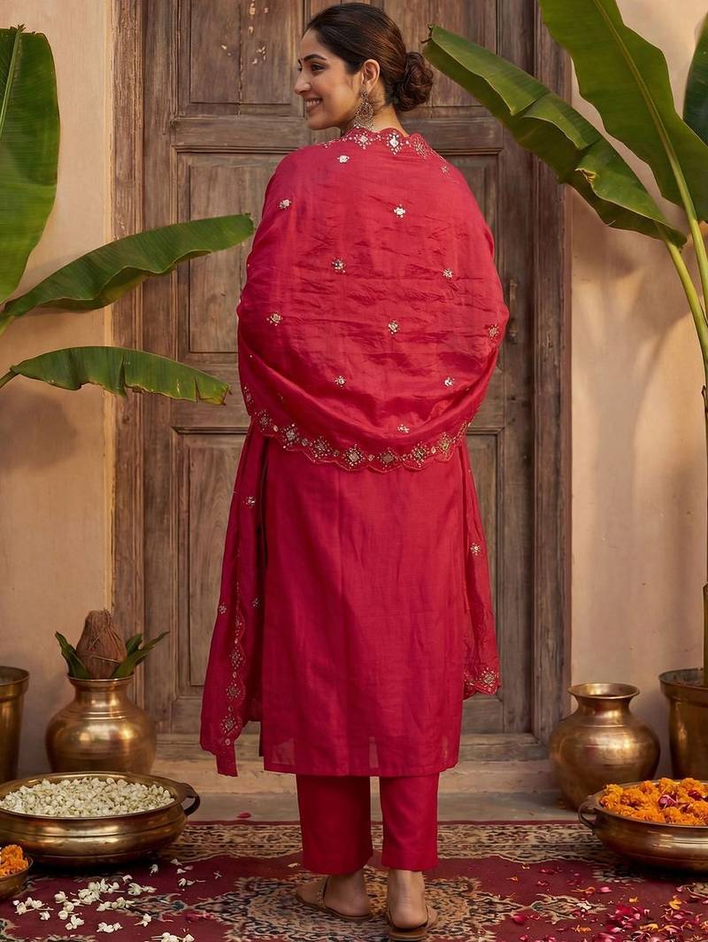 Women Ethnic Motifs Embroidered Regular Mirror Work Kurta with Trousers & With Dupatta