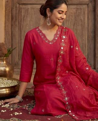 Women Ethnic Motifs Embroidered Regular Mirror Work Kurta with Trousers & With Dupatta 5