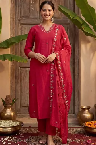 Women Ethnic Motifs Embroidered Regular Mirror Work Kurta with Trousers & With Dupatta