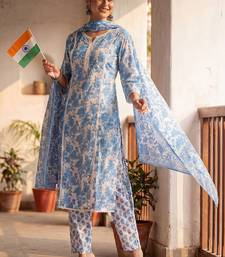 Women Floral Printed Regular Thread Work Pure Cotton Kurta with Trousers & With Dupatta